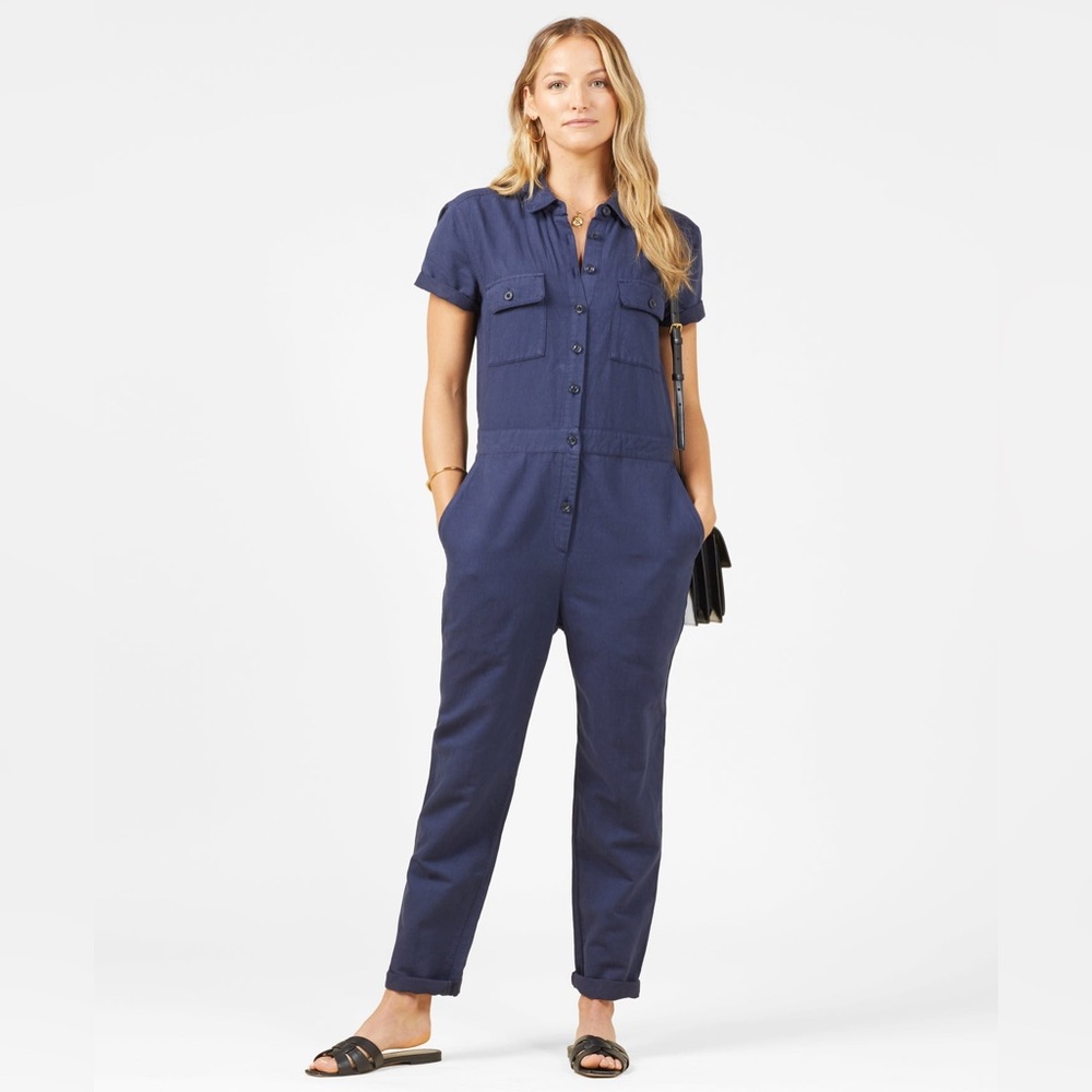 NWT Outerknown S.E.A. Suit, Size XS, Dark Navy, Jumpsuit, Button-Up, linen blend